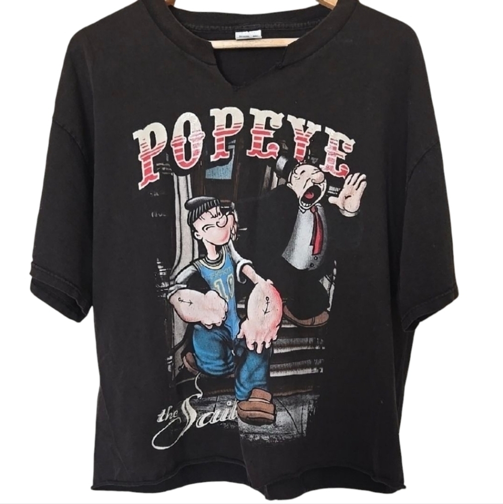 Vtg Y2K Delta PRO WEIGHT Popeye The Sailor Black Graphic Tee T-Shirt Grungecore